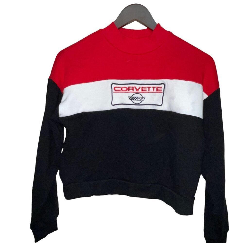 Corvette Logo Color Block Long Sleeve Cropped Sweatshirt Women's Size Small